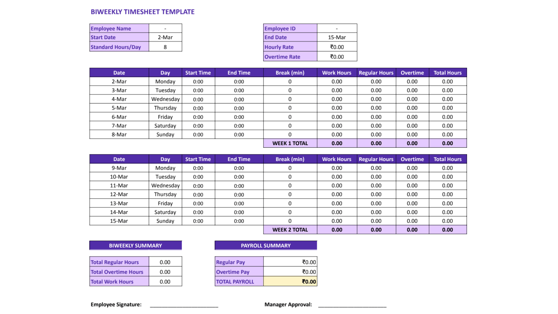 Biweekly Timesheet Biweekly Timesheet