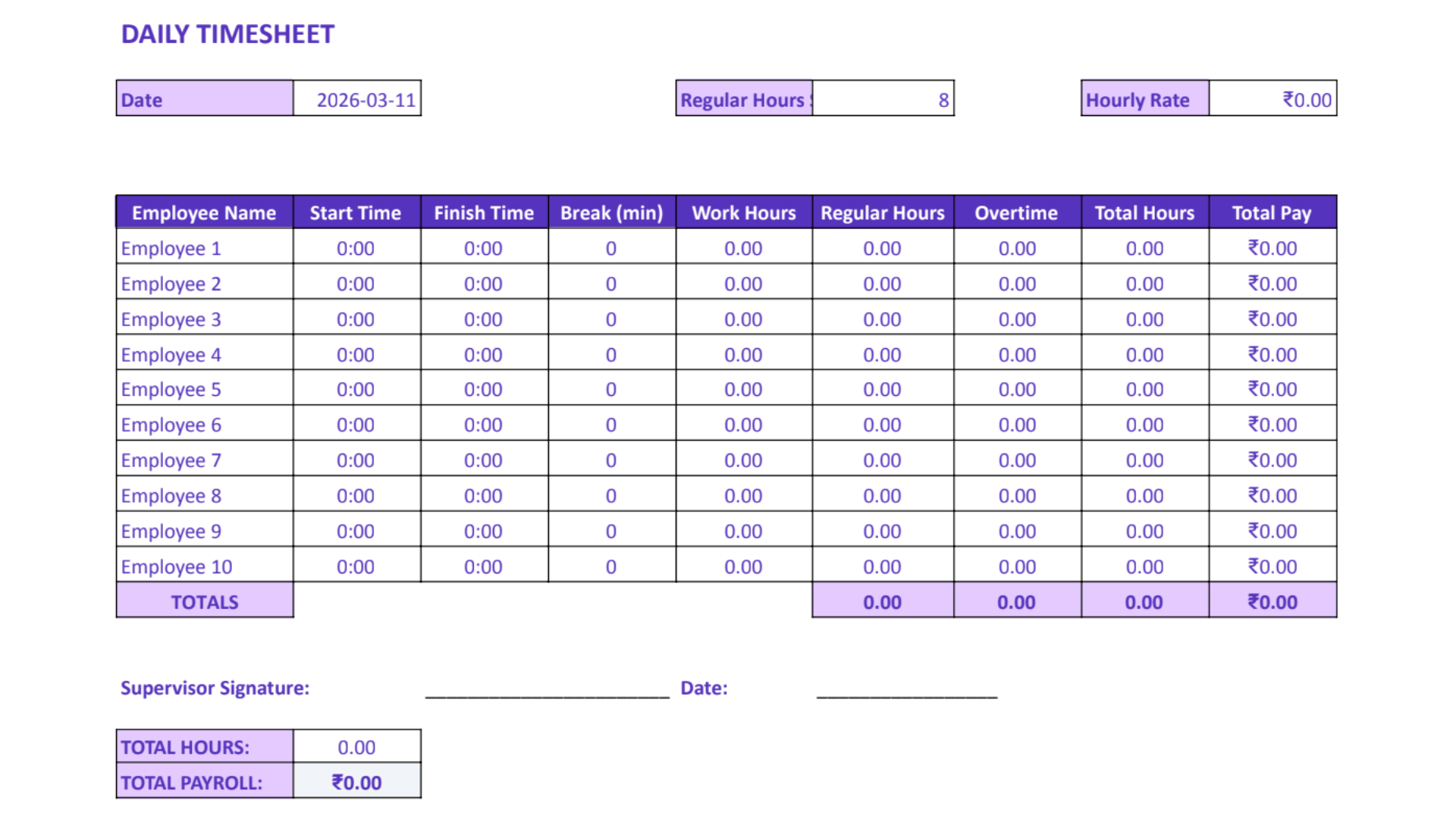 Daily Timesheet Template Daily Timesheet Template