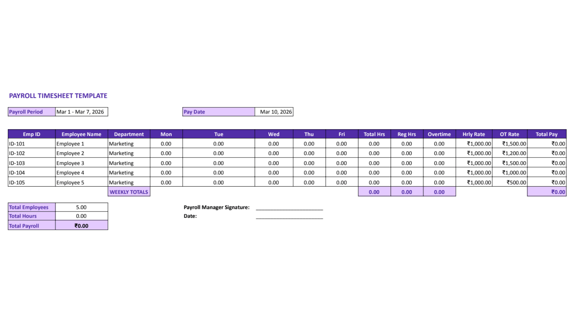 Payroll Timesheet Payroll Timesheet
