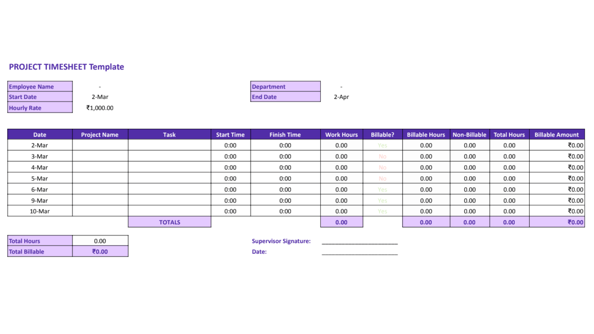 Project Timesheet Project Timesheet