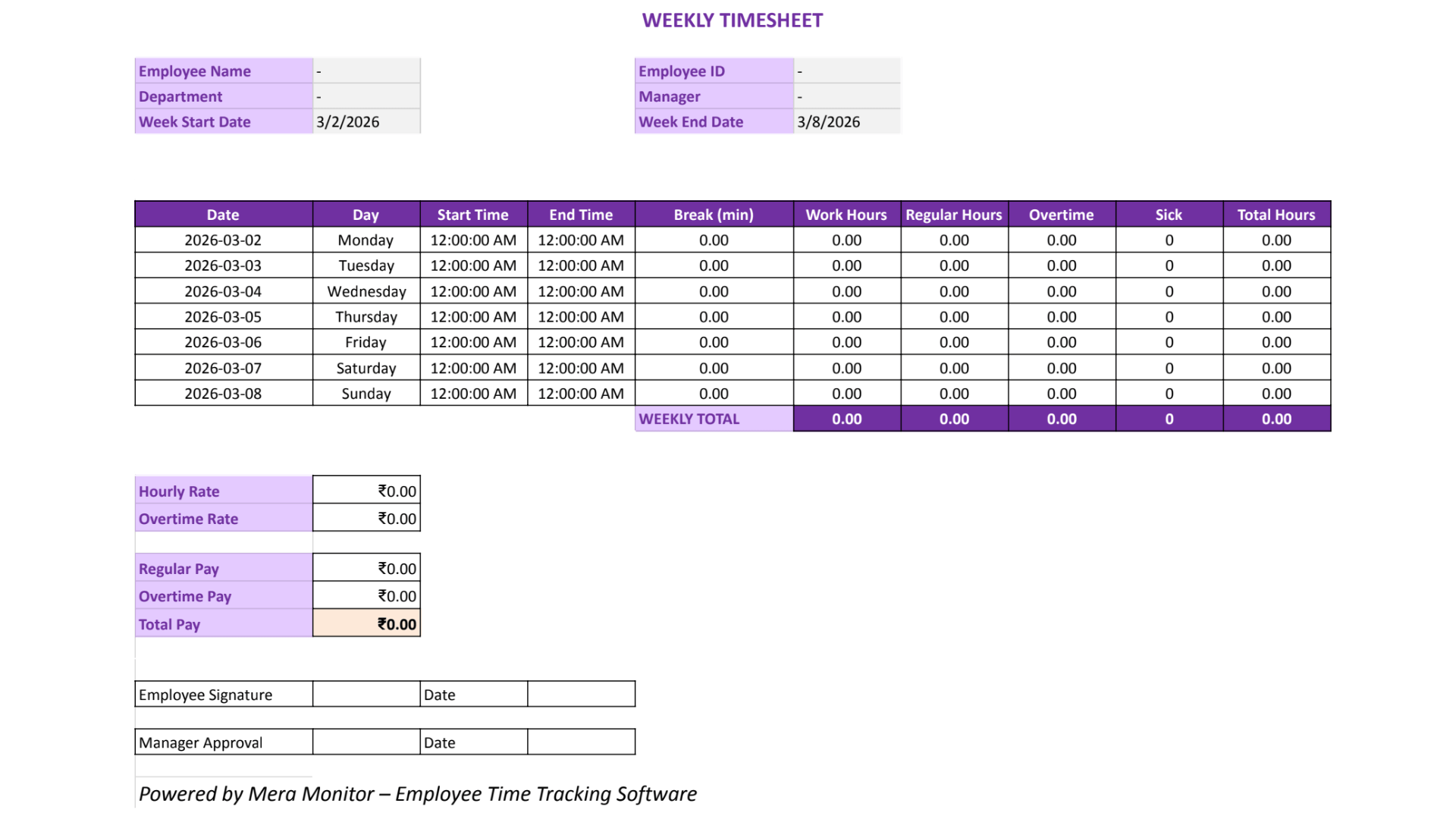 Weekly Time Sheet Weekly Time Sheet